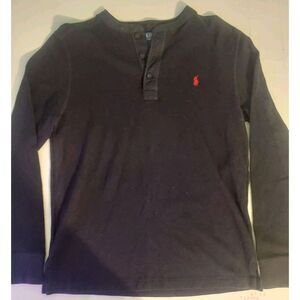Boy's POLO RALPH LAUREN Black Thermal Long‎ Sleeve Henley Shirt Sz 14-16